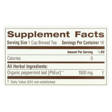 Organic Peppermint Herbal Tea, Caffeine-Free, 6x16 Bags
