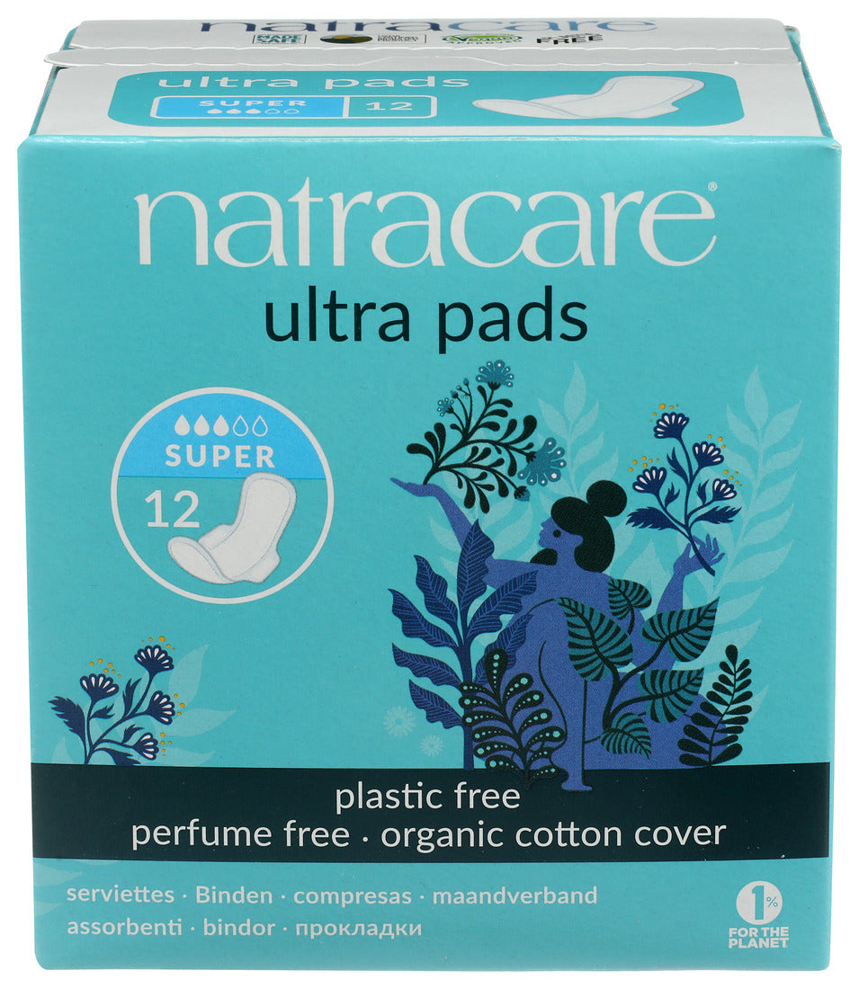 Natracare Super Ultra Pads w/Wings, Organic Cotton, 12 Pack