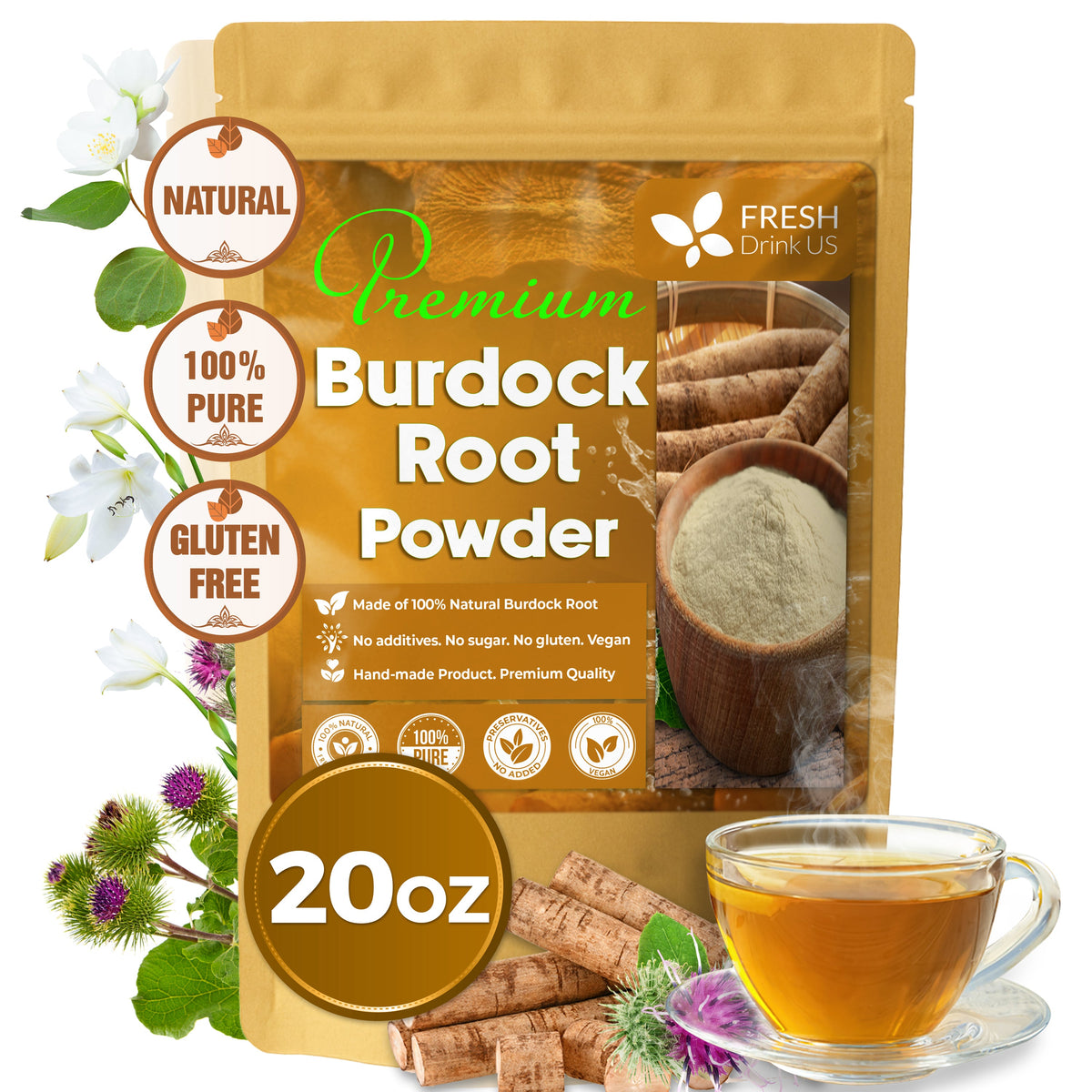 Burdock Root Powder, Burdock Root Extract, 100% Natural & Pure from Burdock Root, Burdock Root Herbal Tea, No Additives, No Caffeine, Vegan