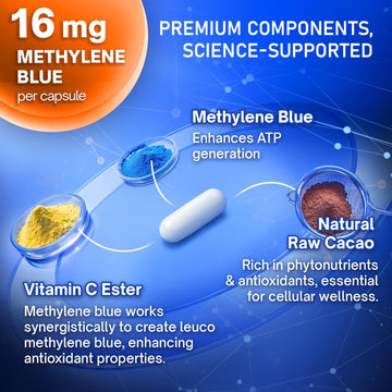 Methylene Blue Capsules - Natural Cacao and Vitamin C Ester for Added Support