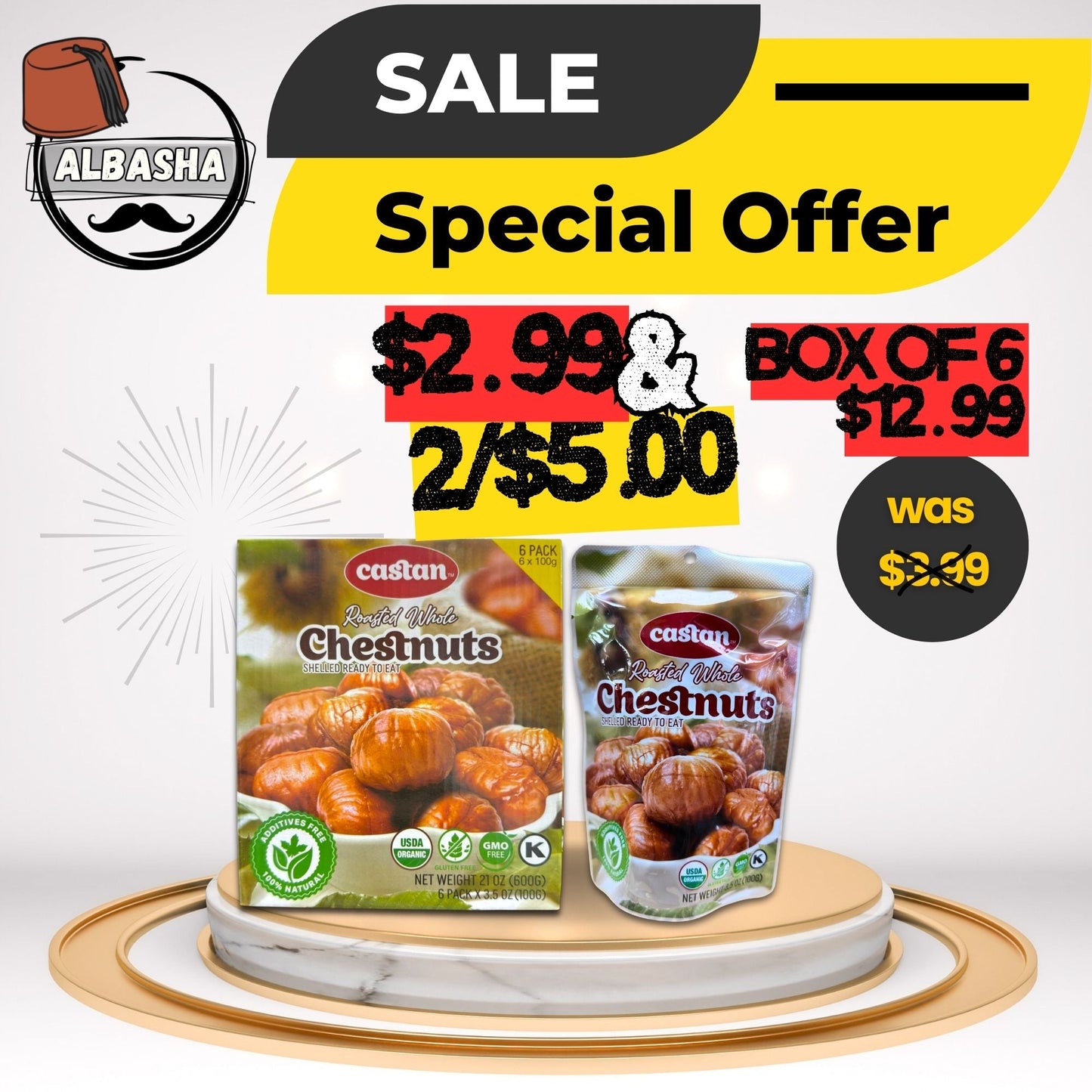 Castan Roasted Whole Chestnuts Snack – 6 Pack