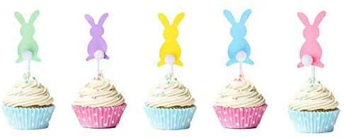 40 Pcs Easter Cupcake Topper Cute Bunny Cupcake Toppers Rabbit Easter Party Cake Topper Decorations 40Pcs (5 Color Bunny)