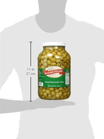 Supremo Italiano Pitted Manzanilla Olives - 63 Oz Jar, Mediterranean Flavor, Perfect for Salads and Tapas