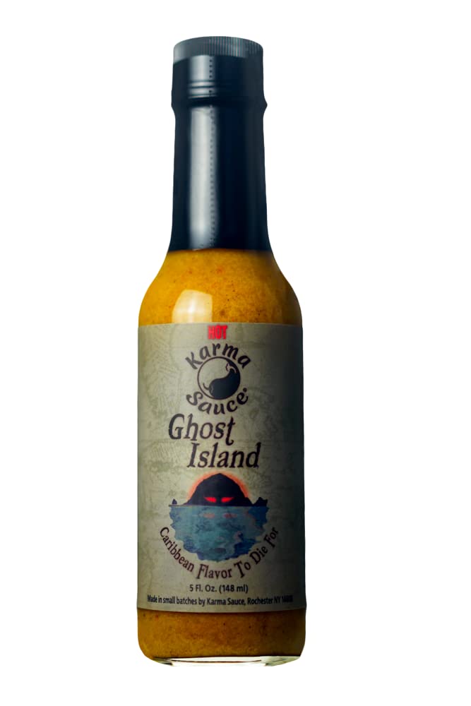 Ghost Island Hot Sauce | Extra Hot Pepper Sauce With A Tropical Caribbean Flavor | Habanero Bhut Jolokia Fattalli | No Preservatives Extract Free | Made In Finger Lakes Usa | 5 Fl. Oz Bottle