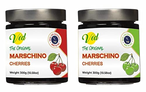 Ved Gourmet Oriflavor Blendal Red & Green Maraschino Cherries - Italian Cherry For Old-Fashioned Mixed Flavors - Vegan Mixed Flavor Flavor Blend Cherries In Natural Syrup For Mixed Flavor Garnish