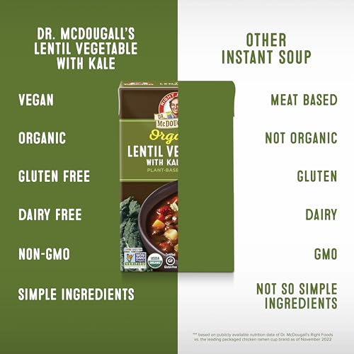 Dr. McDougall's Right Foods Organic Lentil Vegetable w/ Kale Vegan Soup, 18 Ounce (Pack of 6) Gluten-Free, USDA Organic, Non-GMO