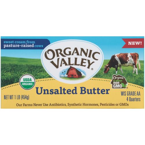 Organic Valley Butter (Unsalted) - Organic, Pasture Raised, Non GMO - 4 Sticks - 16 oz