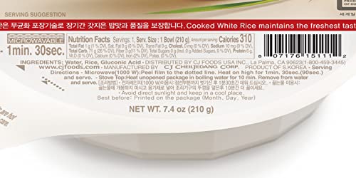 CJ Instant Rice: Cooked White Hetbahn, Gluten-Free & Vegan, Instant & Microwaveable, No Preservatives, Healthy & Delicious, 7.4