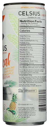 CELSIUS Sparkling Tropical Vibe Energy Drink, 12 Fl Oz, Functional Beverage, Model FGSS1249