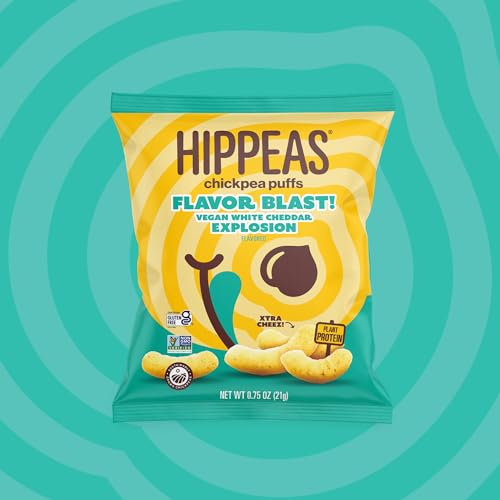 Hippeas Chickpea Puffs, Flavor Blast: White Cheddar Explosion, 0.75 Ounce (Pack of 18), 3g Protein, 2g Fiber, Vegan, Gluten-Free