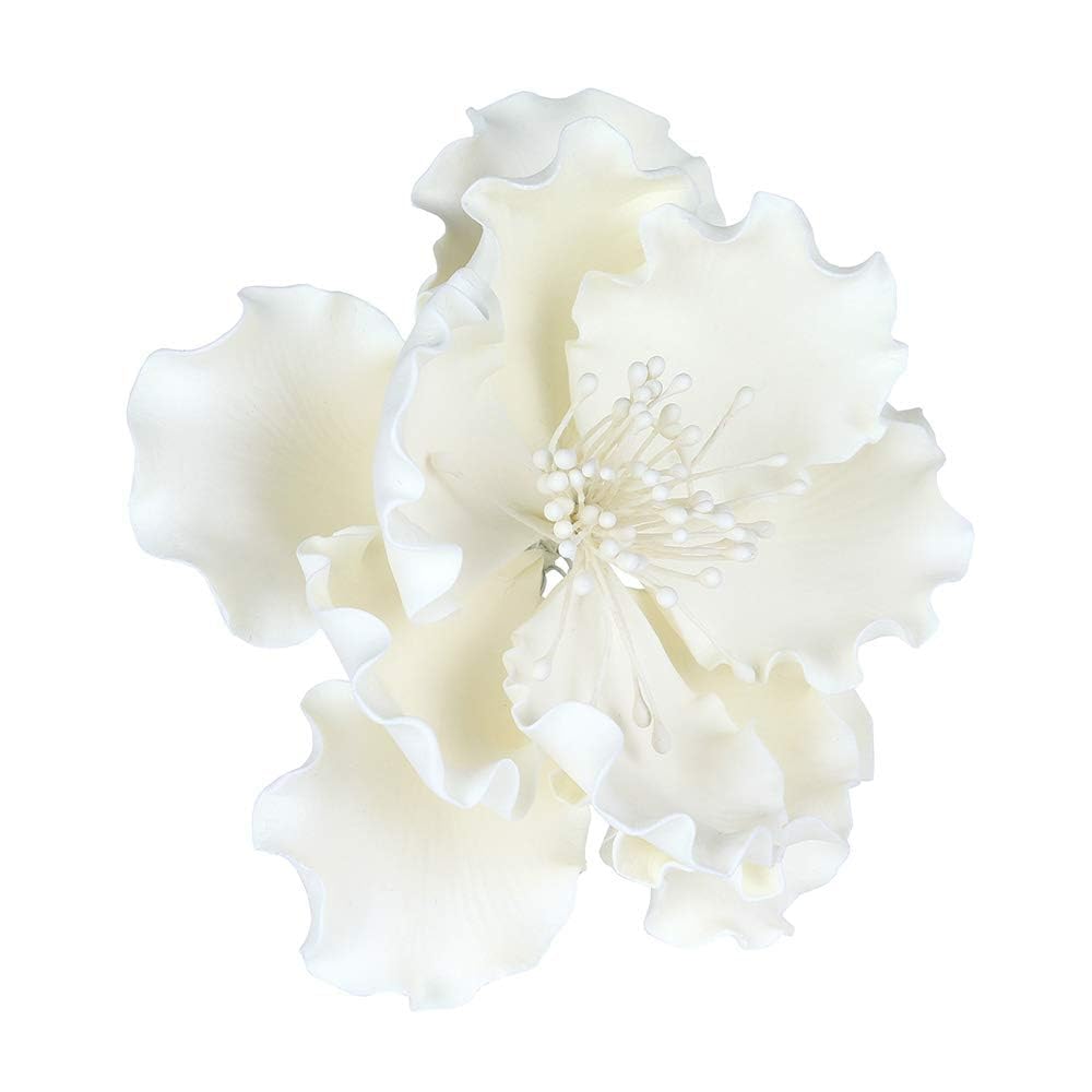OCreme Peony Gumpaste Flower 4-5 Inch Set Of 3 White - Edible Flowers For Cake Decorating - Sugar Paste Flower Decorations For Cakes Cupcake Toppers - Birthday Party Wedding Valentines Day