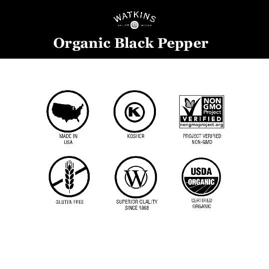 Watkins Gourmet Organic Spice Jar, Whole Black Peppercorns, 2.6 Oz. Bottle, 3-Pack