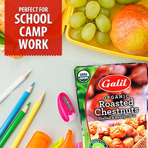Galil Organic Roasted Chestnuts Pack of 12 Shelled & Ready to Eat - Gluten Free, Vegan, Organic, Non-GMO, Kosher Snacks - Great