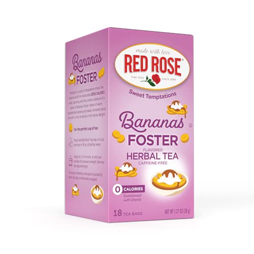 Red Rose Sweet Temptations Dessert Tea Bananas Foster Zero Carbs Zero Sugar Bursting With Flavor Energy Blend-Free Delicious Beverage Herbal Tea 18 Count Fruit Naturally Flavored Herbal Tea