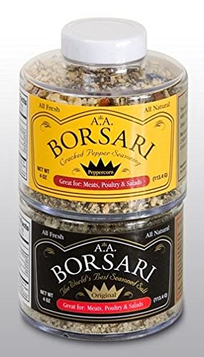 Borsari Seasoned Salt Combo - Multi-Use All Purpose Original And Cracked Pepper Seasonings - Gourmet Sea Salt Blends With Herbs