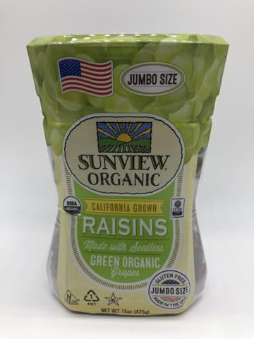 Sunview Organic Green Raisins - 3 15 Oz. Canisters