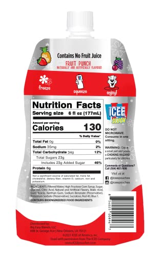 Icee Slush Fruit Punch Frozen Fruit Juice 6 Fl Oz Pouches - Just Freeze & Squeeze For Instant Slushy Maker, Great For Birthday P