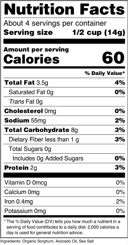 Nature Nate’s Popped Sorghum - Organic Avocado Oil Sea Salt Snacks, Keto & Gluten Free, 12 Ounce (Pack of 1)