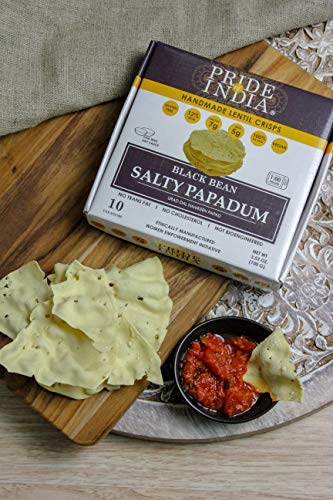 Pride Of India - Salty Black Bean Namkeen Papadum Lentil Crisp - Pack of 6 - 10 count Box (3.53oz - 100gm) - Lentil Chips, Glute