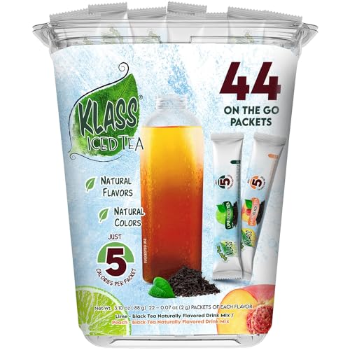 Iced Tea Drink Mix - Klass Sugar Free Variety Pack - Peach & Lime Black Tea On-The-Go! (44 Count Powder Stick Packs) 5 Calories