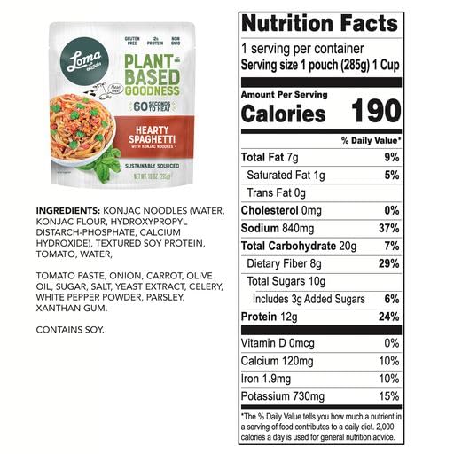 Loma Linda - Plant-Based Complete Meal Solution Packets (Hearty Spaghetti (10 Oz.), 12 Pack)