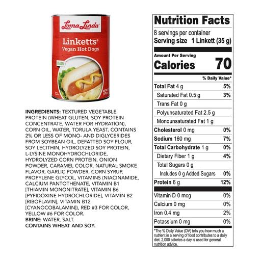 Vegan Plant-Based Hot Dogs - Loma Linda Linketts Meatless Sausages, High Protein Meat Alternative, Vegetarian & Non-GMO Frankfur