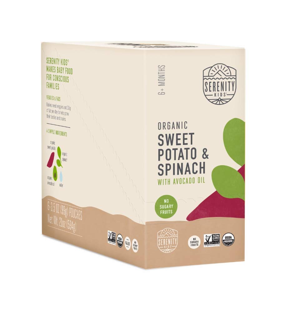Serenity Kids 6+ Months Veggie Puree Baby Food Pouches - Usda Organic - No Sugary Fruits Or Added Sugar - Allergen Free - 3.5 Oz Bpa-Free Pouch - Sweet Potato & Spinach - 6 Count - Sweet Potato Puree