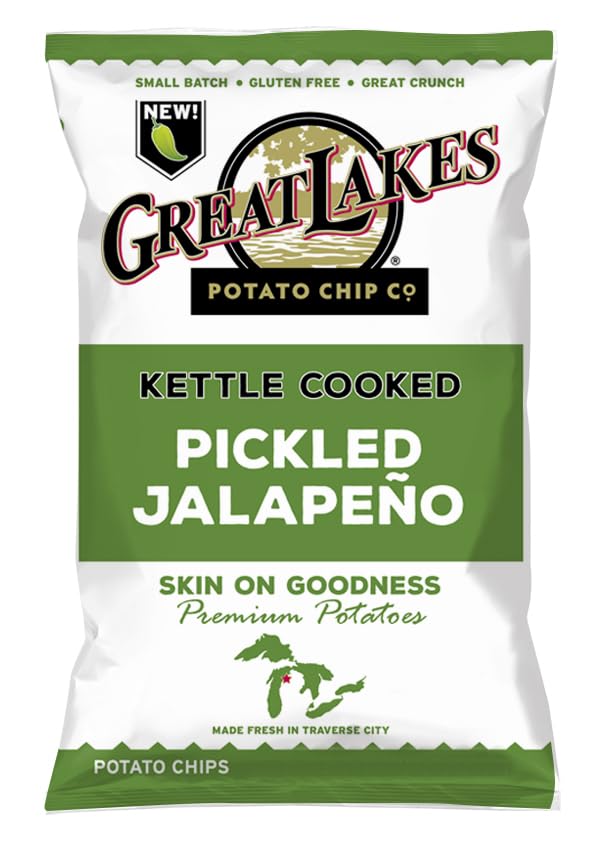 Kettle Cooked Potato Chips by Great Lakes Value Pack Bundled by SUPERDEALS | 1.375 Oz Bag | Pickled Jalapeno | Pack of 12 with m