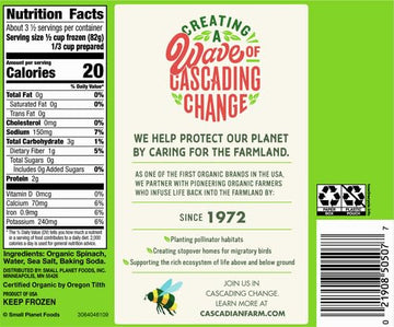 Cascadian Farm Organic Cut Spinach, Frozen Vegetables, Non-GMO, 10 oz