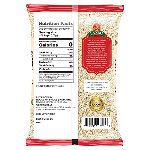 Laxmi Poppy Seeds - 200g (7 Ounce) - Premium Quality Edible Seeds for Cooking and Baking