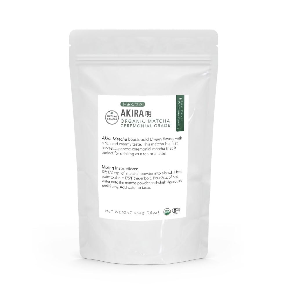 Akira Matcha - Organic Top-Grade Japanese Matcha Green Tea Powder - First Harvest - Zero Sugar - Usda And Jas Certified 454G (16Oz) Bag