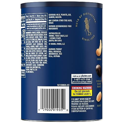 PLANTERS Holiday Nut Crunch Mix with Peanuts Raisins Chocolate Covered Peanuts Almonds Cashews Cranberries Holiday Snack Party Nut Mix 21oz Canister