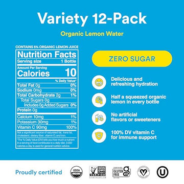 LEMON PERFECT Hydrating Flavored Lemon Water Variety Pack, Zero Sugar, 15.2 fl oz Bottles, 12-Pack