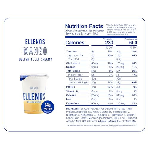 Ellenos Yogurt, Mango, 16Oz