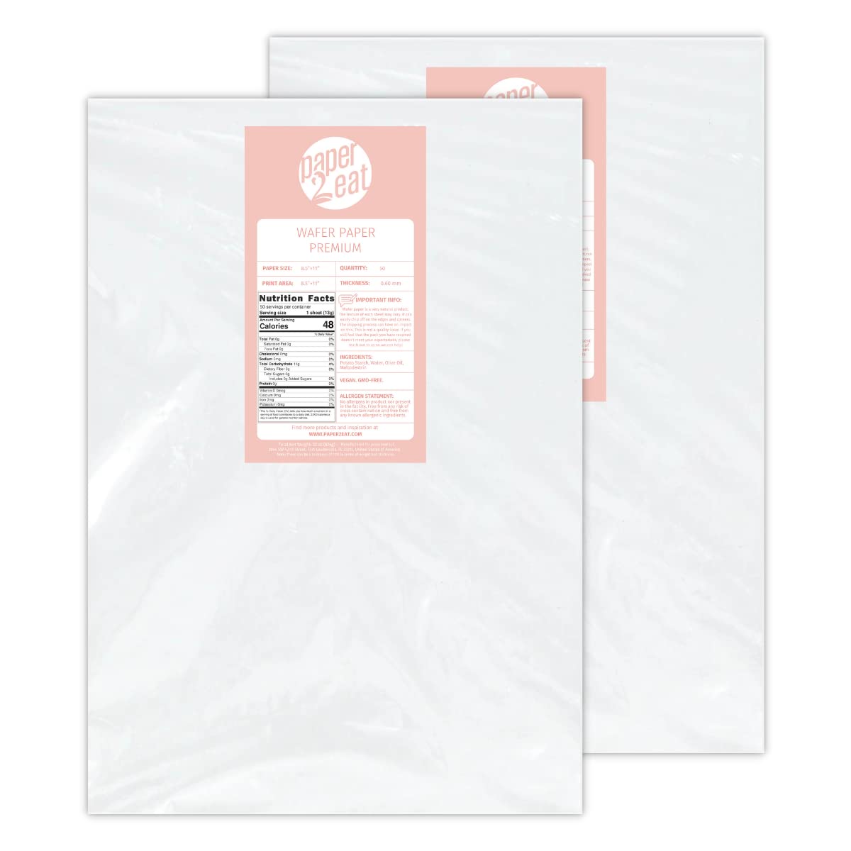 Printable Edible Wafer Paper Sheets From Paper2Eat (0.60 Mm - 100 Sheets/Plain)