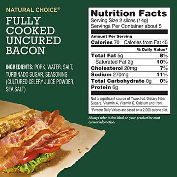 Hormel Natural Choice, Fully Cooked Uncured Bacon, 2.52 Oz