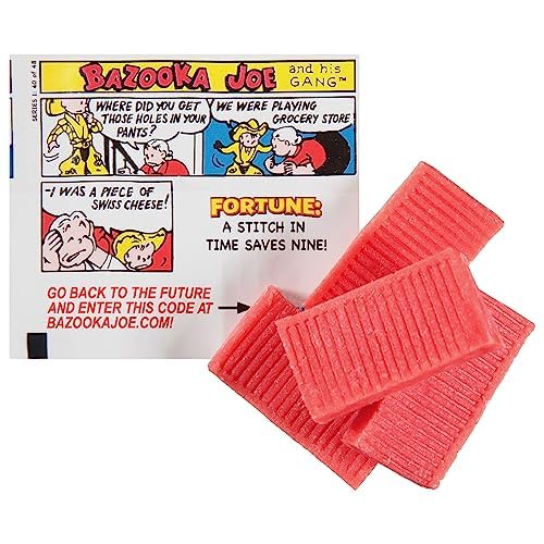 Bazooka Bubble Gum 10 Piece Wallet Pack (Pack of 12) Individually Wrapped Pink Chewing Gum in Original Flavor - Fun Old Fashione