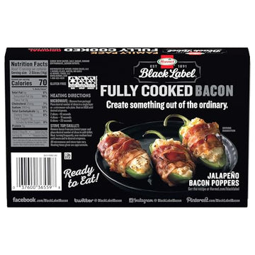HORMEL BLACK LABEL Thick Cut Bacon Fully Cooked Bacon Gluten-Free Snacks Family Pack - 6.3oz