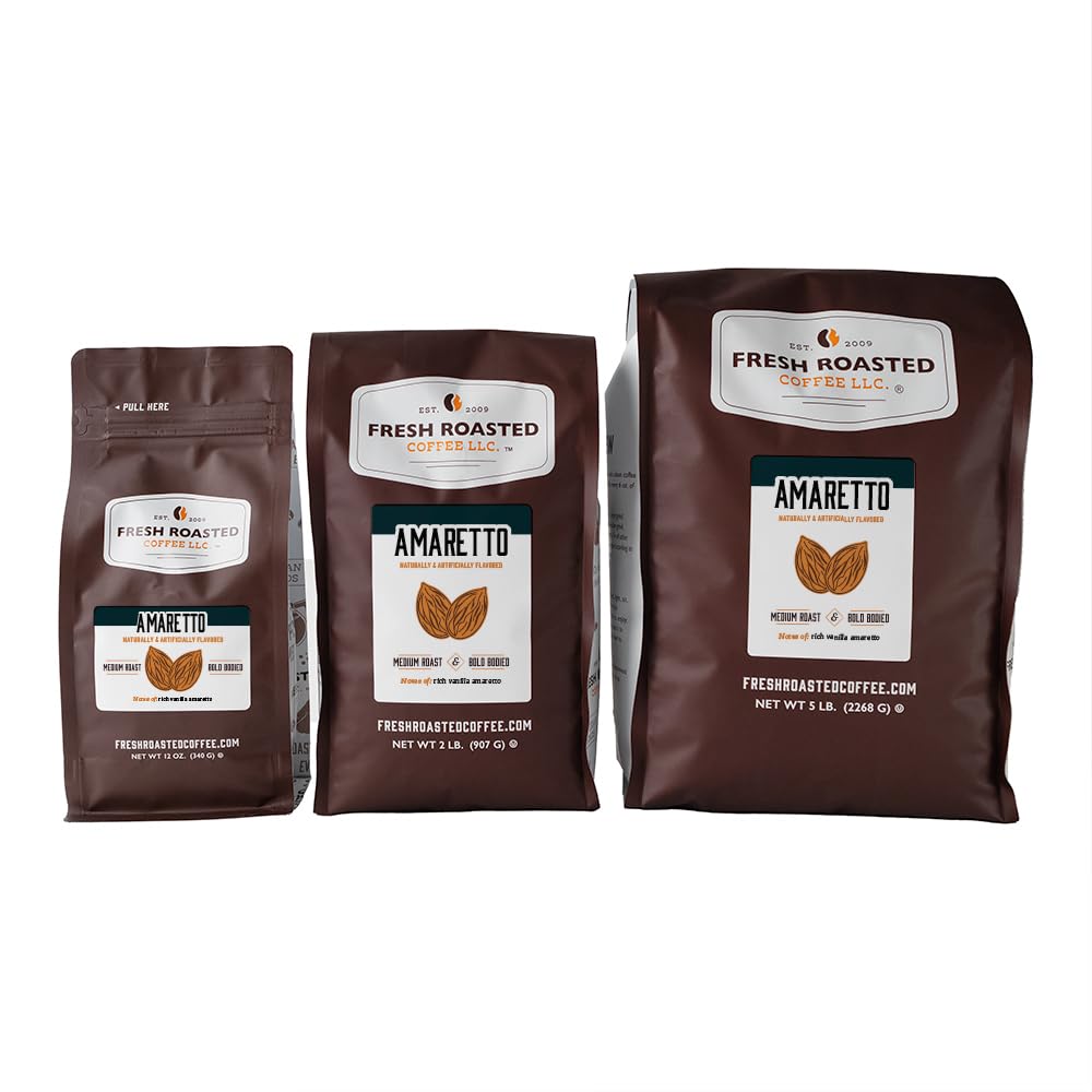 Fresh Roasted Coffee Amaretto Flavored Ground Coffee, Medium Roast, 80 Ounce