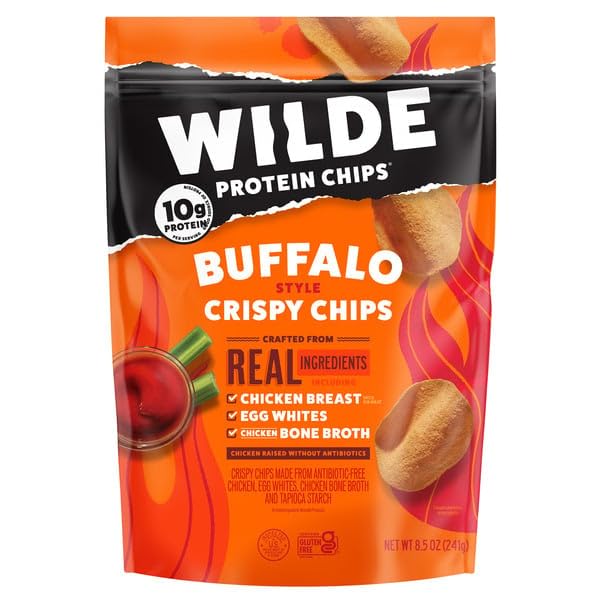WILDE. Buffalo Chicken Protein Chips, Thin and Crispy, High Protein, Keto Friendly, 7oz Bag