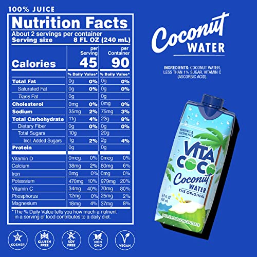 Vita Coco Coconut Water, Pure - Naturally Hydrating Electrolyte Drink - Smart Alternative to Coffee, Soda, and Sports Drinks - G