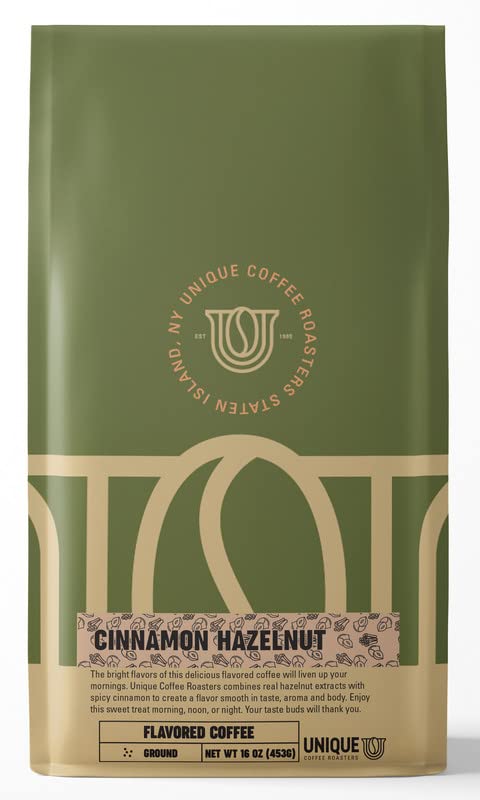 Cinnamon Hazelnut Flavored Ground Coffee, 1 Lb (16 Oz) Bag, Medium Roast, 100% Arabica Enhanced Quality Flavor