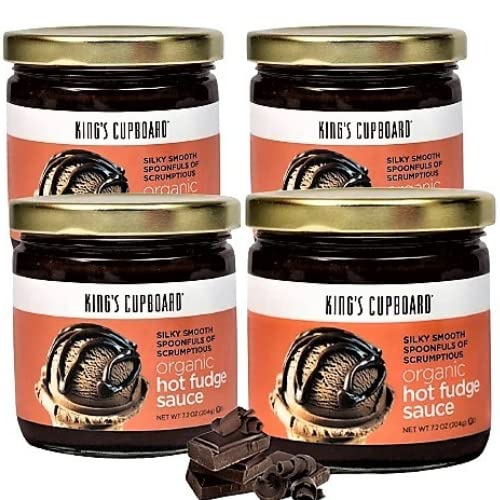 KingS Cupboard Organic Hot Fudge Sauce - The Perfect Hot Chocolate Sauce For Topping Ice Cream & Desserts Coffee Drizzle Baking Fondue Gluten-Free Kosher All Natural 7.2 Oz - Pack Of 4