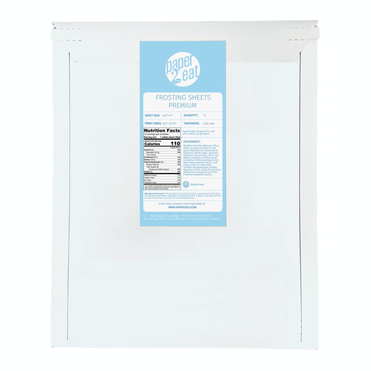 Paper2Eat Frosting Sheets Top-Grade 8.5 X 11 - 12 Count - White Edible Icing Sheets
