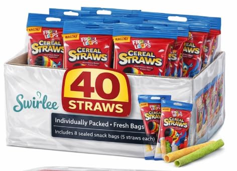 Swirlee Pop Froot Loops Cereal Straws - Bulk Pack (20, 40, 60 Count) - Individually Wrapped Fruity Edible Straws Snack (40 Count