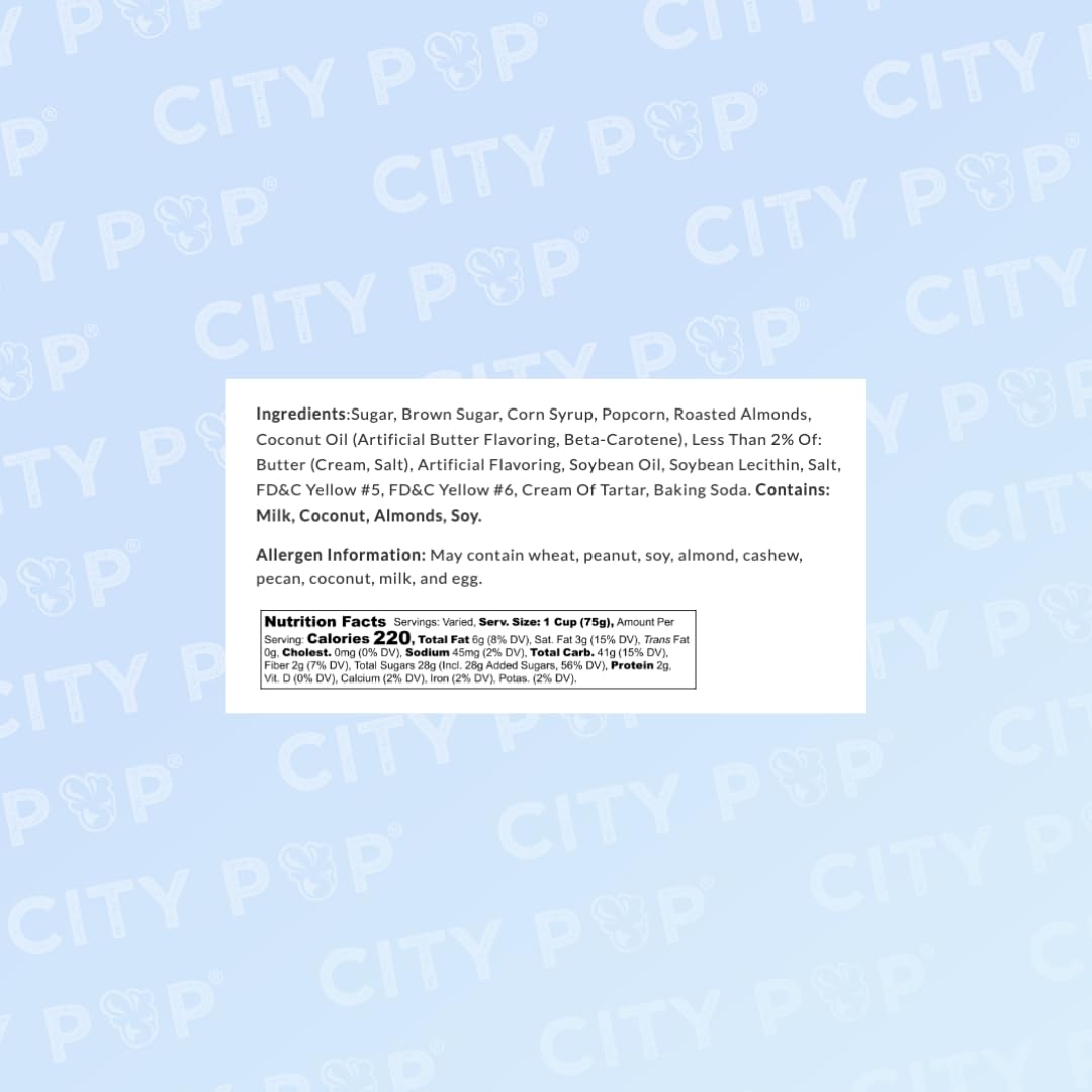 City Pop Toffee Almond Gourmet Popcorn | 15.92oz | Made in USA, GMO-Free, Great for Snacks or Gifts