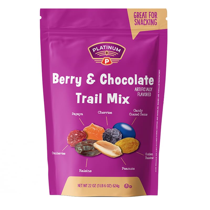 Platinum Berry & Chocolate Trail Mix 22 Oz | Resealable Bag | Sweet & Savory Blend With Peanuts Raisins Berries & Candy-Coated Gems | Colorful Snack For Home Work & On-The-Go