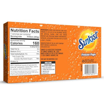 Sunkist Freezer Bars - Assorted Flavors, 1 Oz Ice Bars - 10 Count Pack