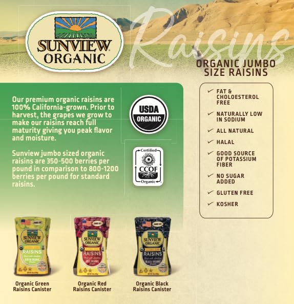 Sunview Organic Green Raisins - 3 15 Oz. Canisters