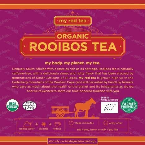 MY RED TEA Organic Rooibos Tea, Caffeine-Free, 80 Tagless Teabags, 6.8 Ounce, Sustainably Farmed in South Africa, Red